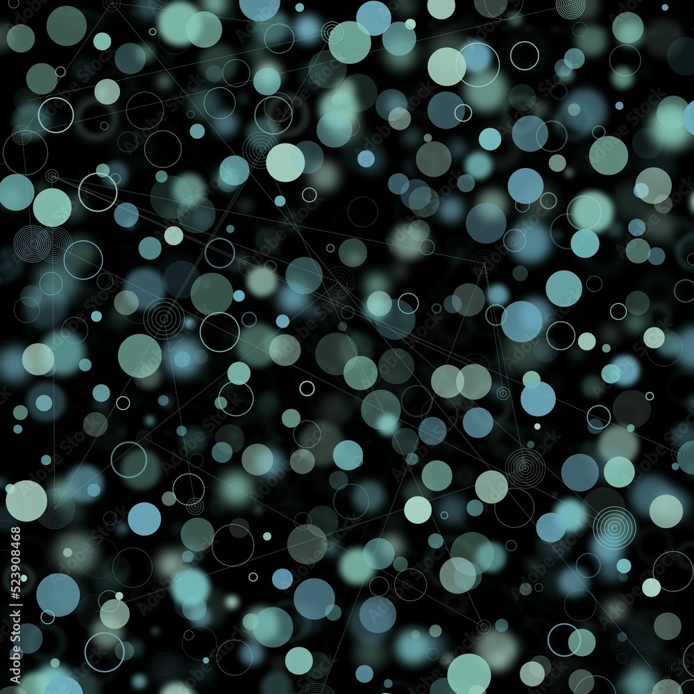 Poster illustration of an abstract light dots and blurred circles backdrop like bokeh spot bubble particles