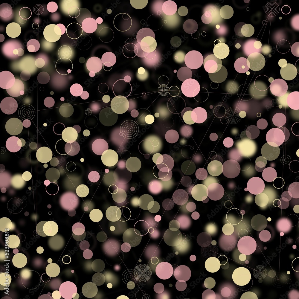 Poster illustration of an abstract light dots and blurred circles backdrop like bokeh spot bubble particle