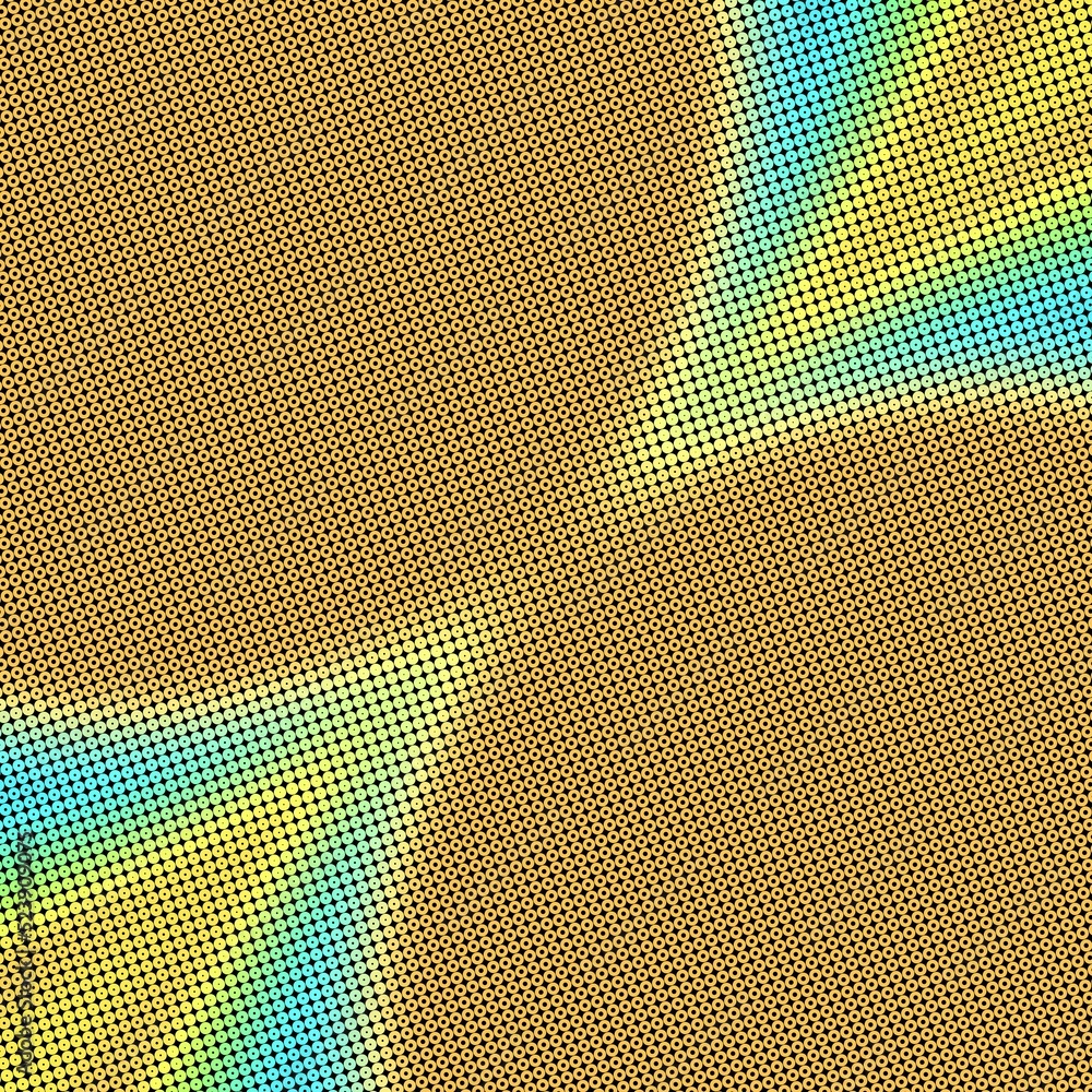 Poster modern stylish halftone texture with random multicolored size circles and rings as chaotic mosaic