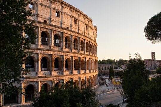 Beautiful view of the Colosseum in Rome at sunset