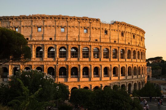 Beautiful view of the Colosseum in Rome under the sunset