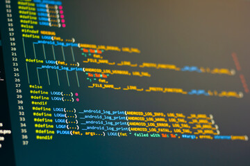Code background. Android application programming code with Java language coding is on the screen.