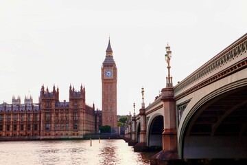 Beautiful shot of Big Ben with Westminster Palace and the bridge