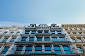 Low angle shot of the Cast Iron buildings in SoHo, New York City