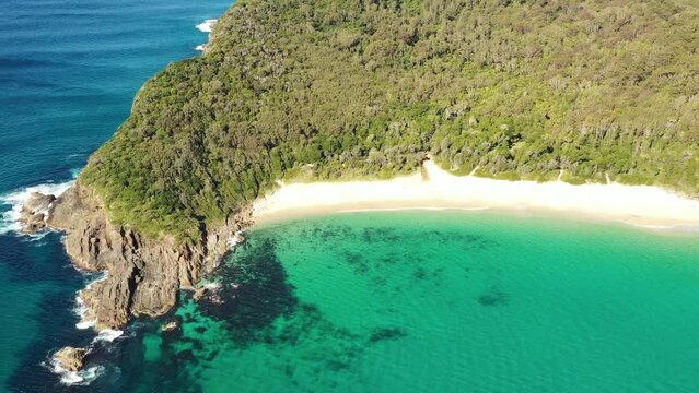Shelly beach in Elizabeth beach town on Pacific ocean of Australia &ndash; aerial 4k.
