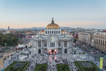 Palacio de Bellas Artes Mexico City sunset view from the top - obrazy, fototapety, plakaty