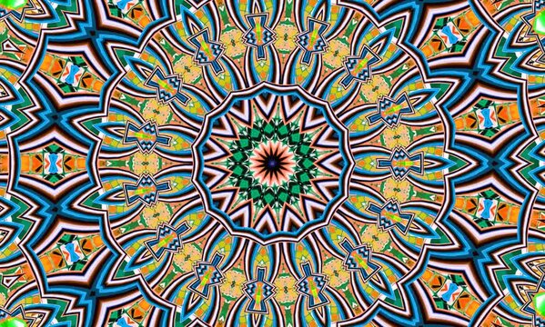 Abstract kaleidoscope background. Unique mandala design. Beautiful multicolor kaleidoscope texture