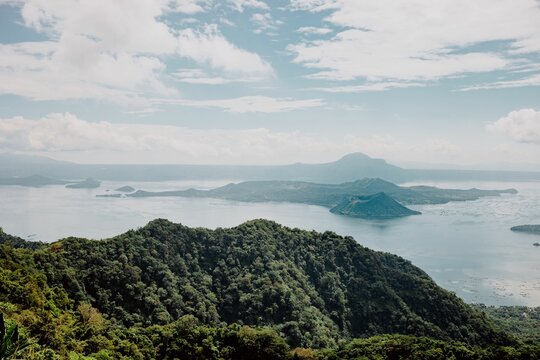 Aerial view of rocky cliffs over the water in Romblon in the Philippines