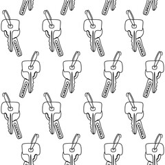 Key set on ring seamless pattern. Minimalist continuous line modern keys background. Vector texture for security concept