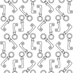 Antique keys seamless pattern. Minimalist continuous line key background. Vector illustration for data protection
