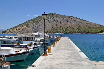 Fishing boats in Tolo, a small seaside village in Greece on the Peloponnese peninsula.