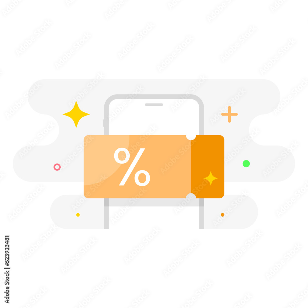 Poster digital voucher on smartphone screen concept illustration flat design vector eps10. graphic element 