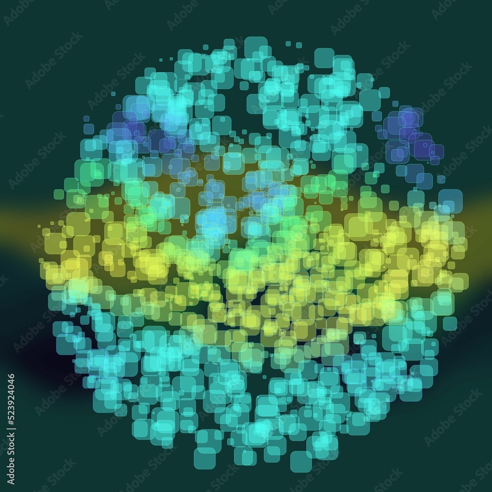 Poster abstract geometric sphere of many square glittering in space explosion of confetti rounded square