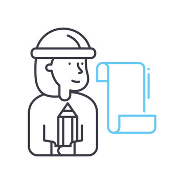 technician worker line icon, outline symbol, vector illustration, concept sign