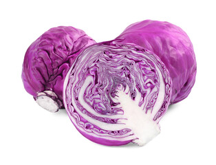 Obraz premium Whole and cut red cabbages on white background