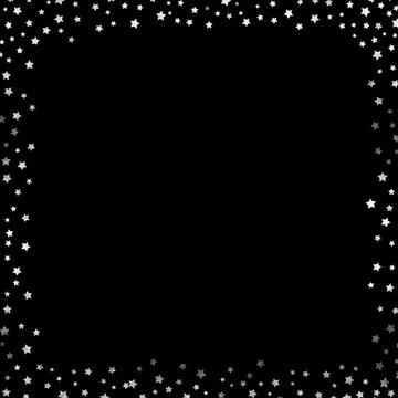 glitter silver metallic stars confetti scatter frame on a black background