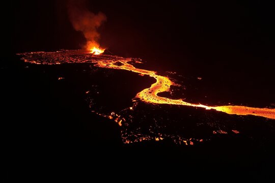 Drone Shot Of Fagradalsfjall Volcano