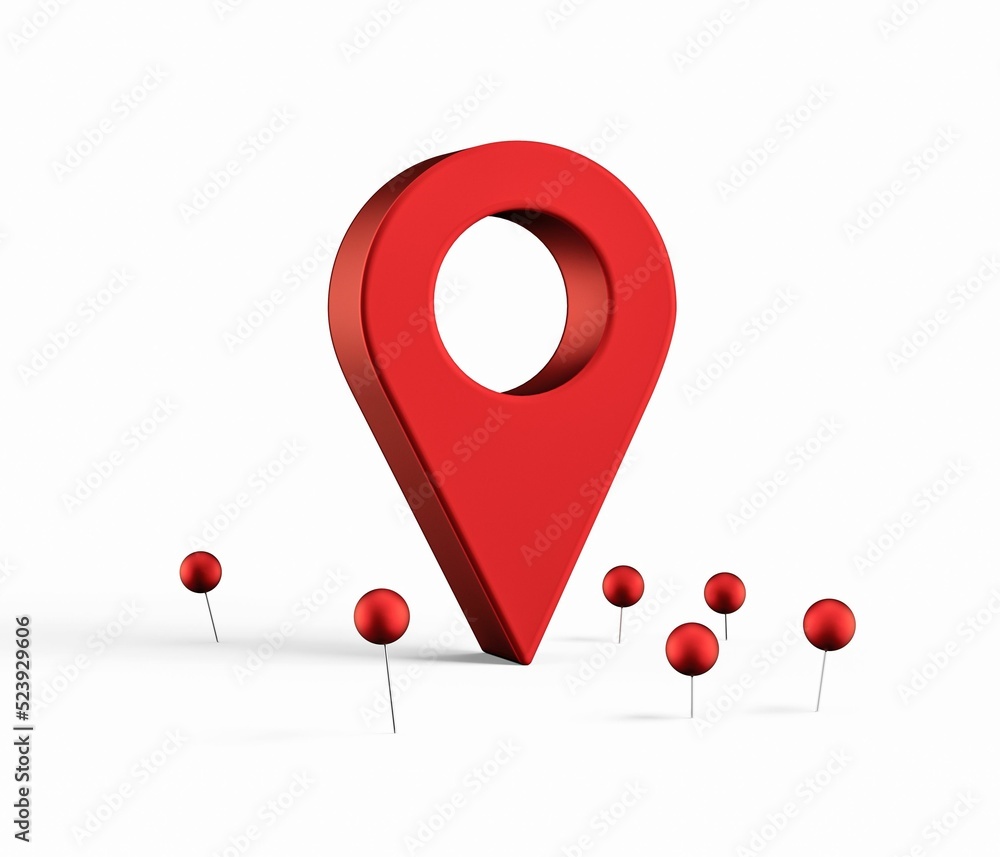 Aufkleber 3d rendering of a red location marker with pins isolated on a white background
