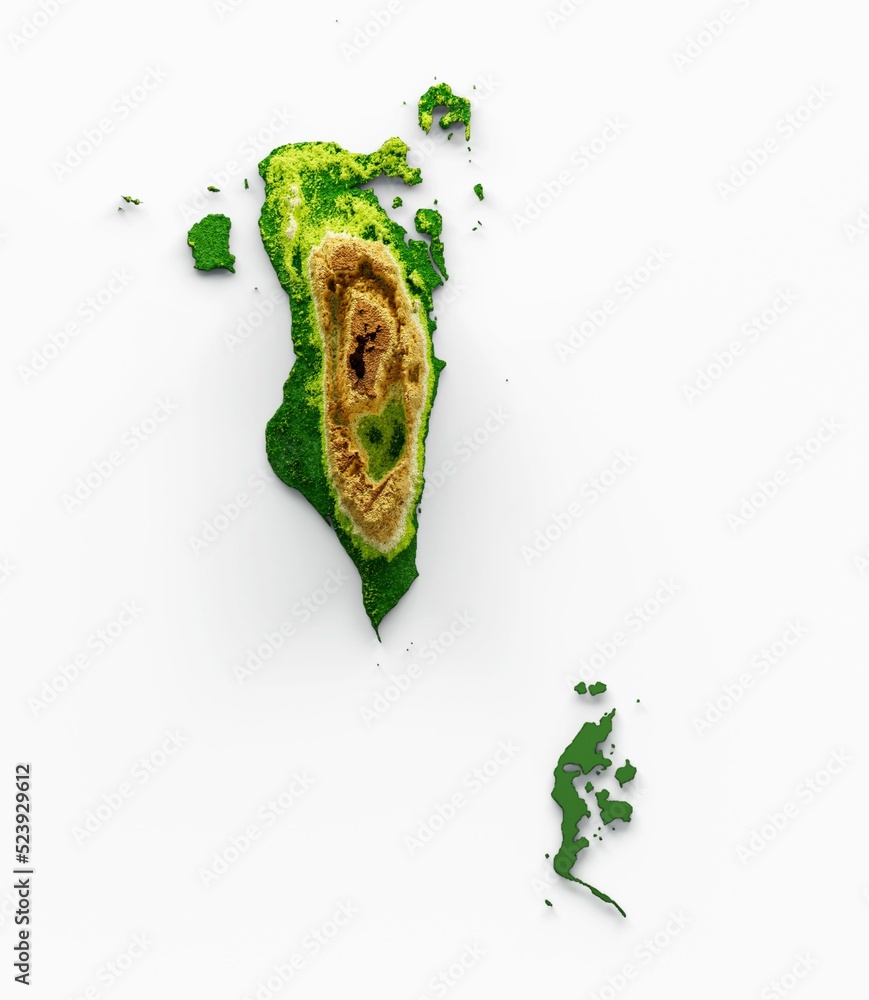 Poster 3d rendering of a topographic bahrain relief map isolated on a white background