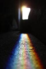 Rainbow Light Shining On Steps