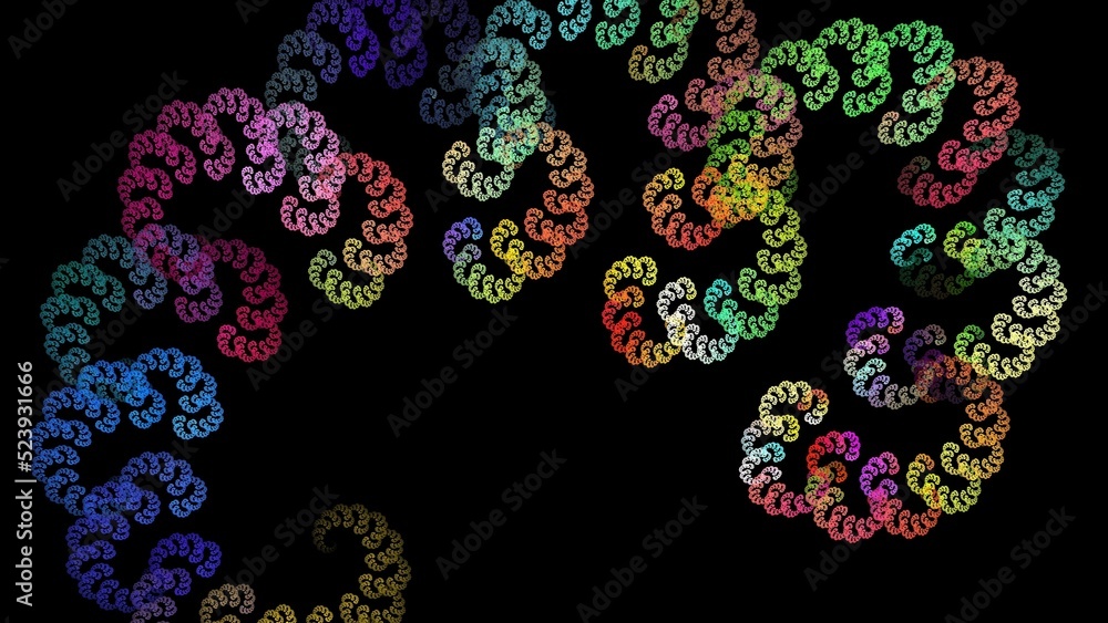 Poster 3d render of a colorful fractal pattern isolated on a black background