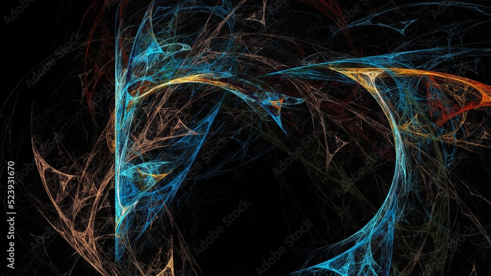 Poster 3d render of a colorful fractal pattern isolated on a black background