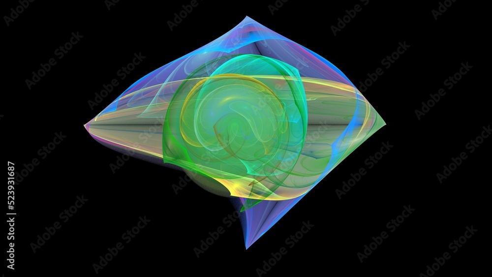 Poster 3d render of a green fractal pattern isolated on a black background