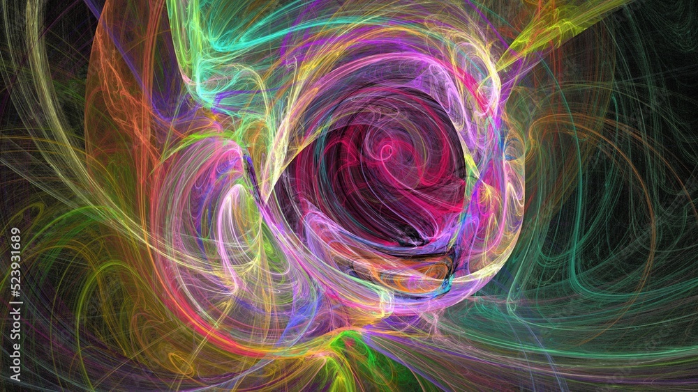 Poster 3d render of a colorful fractal pattern isolated on a black background