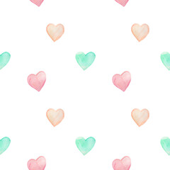 Heart shapes watercolor as seamless pattern.