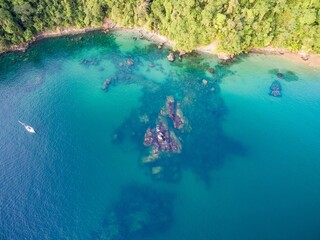 Rocks and Coral Reef in Caribbean Bay withing UNESCO North-East Tobago Man and the Biosphere Reserve