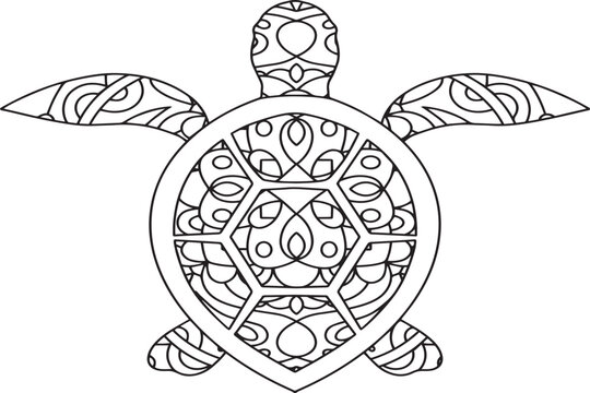 Isolated illustration of a turtle with floral patterns on a white background
