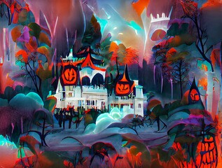 Fototapeta na wymiar Abandoned Palace in Forest Art - Halloween Art