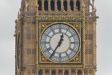 Big Ben (Great Bell) clock at the north end of the Palace of Westminster in London, England