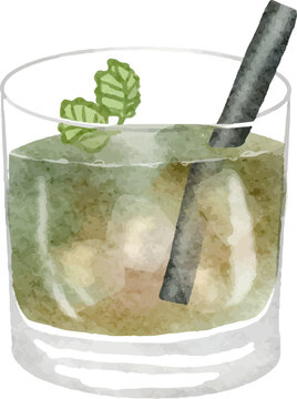Watercolor Mojito Cocktail Drinks Illustration