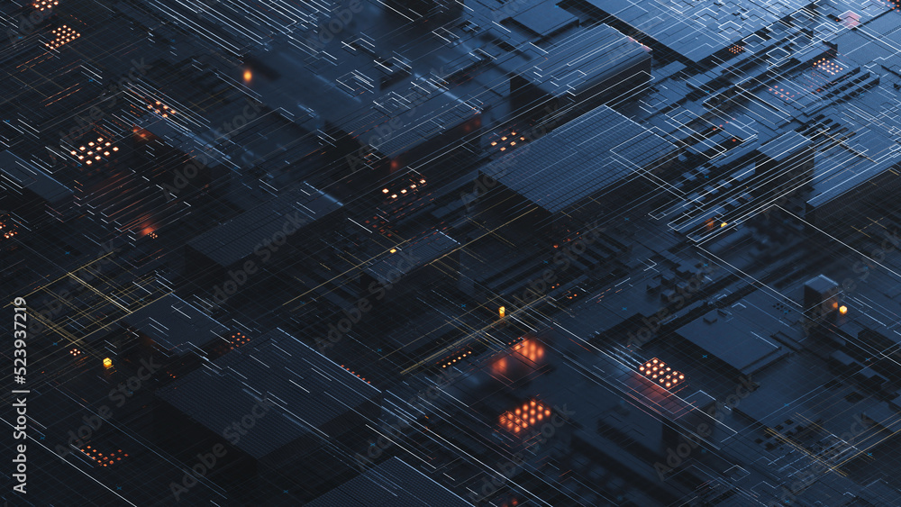 Aufkleber circuit board,abstract network technology background,3d rendering,conceptual image.