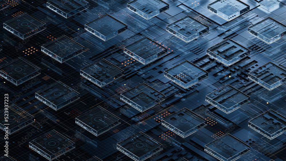 Aufkleber circuit board,abstract network technology background,3d rendering,conceptual image.