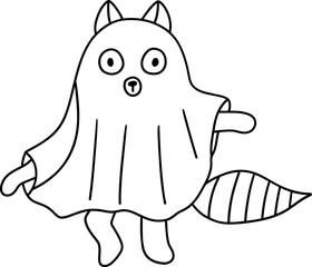 Cute Halloween animals, Trick or Treat. Halloween Racconn kid ghost