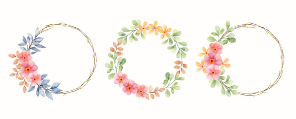 Manual painted of flower watercolor as flower wreath.