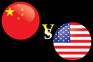 China VS United States of America flag isolated on Back background