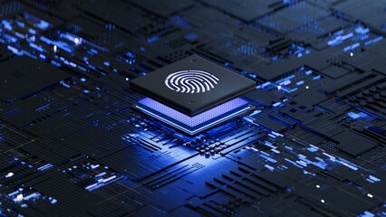 integrated circuit,authentication online, Fingerprint login authorization and cyber security concept. 3d rendering,conceptual image.