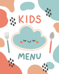 Cute colorful kids meal menu design vector