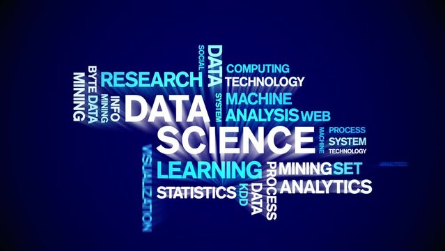4k Data Science Animated Tag Word Cloud;Text Design big data Animation typography seamless loop.
