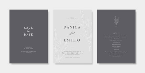 Premium wedding invitation template. Wedding engagement template with monchrome style. engraved wedding invitation template