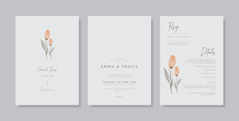 Set of wedding invitation template. Simple wedding invitation template with beautiful floral watercolor.