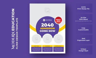 A4 Flyer Template. Admission Flyer Template. Modern Flyer Template. Poster, Brochure Cover, Pamphlet, Annual Report, Cover Layout Design. School Flyer Design. Education Flyer Design.