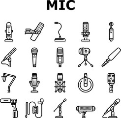 mic microphone voice podcast icons set vector