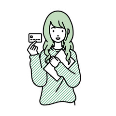 立って書類とカードを手に持つリモートワークの女性