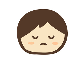 かわいい子供のふてくされた男の子の顔／手描き人物イラスト素材