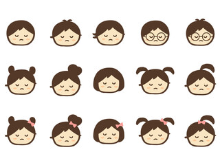 かわいい子供のふてくされた顔セット／手描き人物イラスト素材