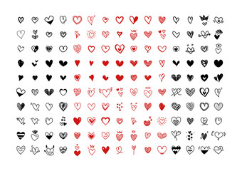 Heart vector. Big set of hand-drawn hearts. Design elements for Valentine's day. Vector illustration.